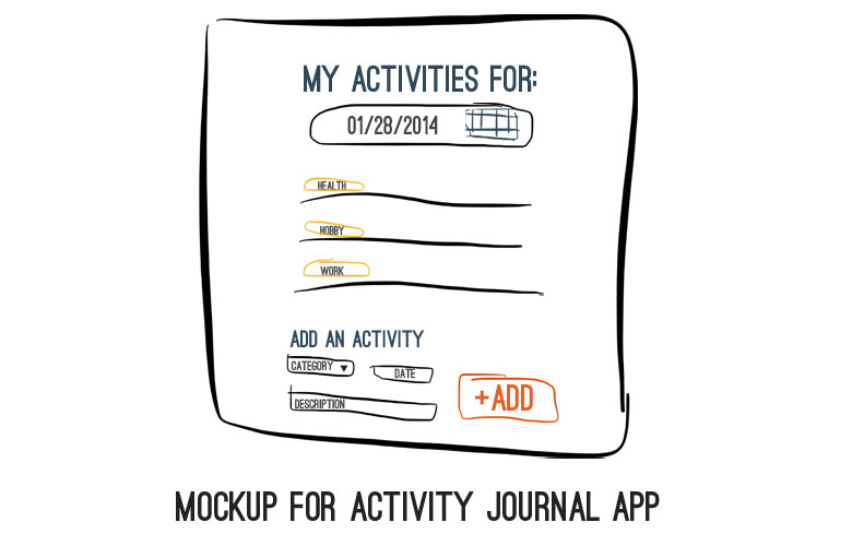 Mockup of activity journal web application