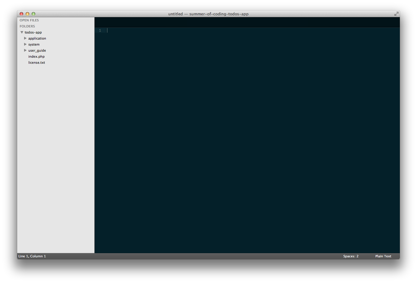Sublime Text with the initial CodeIgniter folders