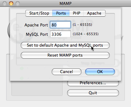 MAMP set default Apache and MySQL ports