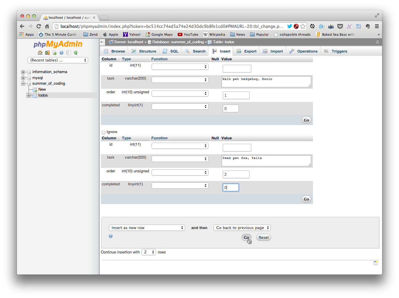 Adding records to the todos table