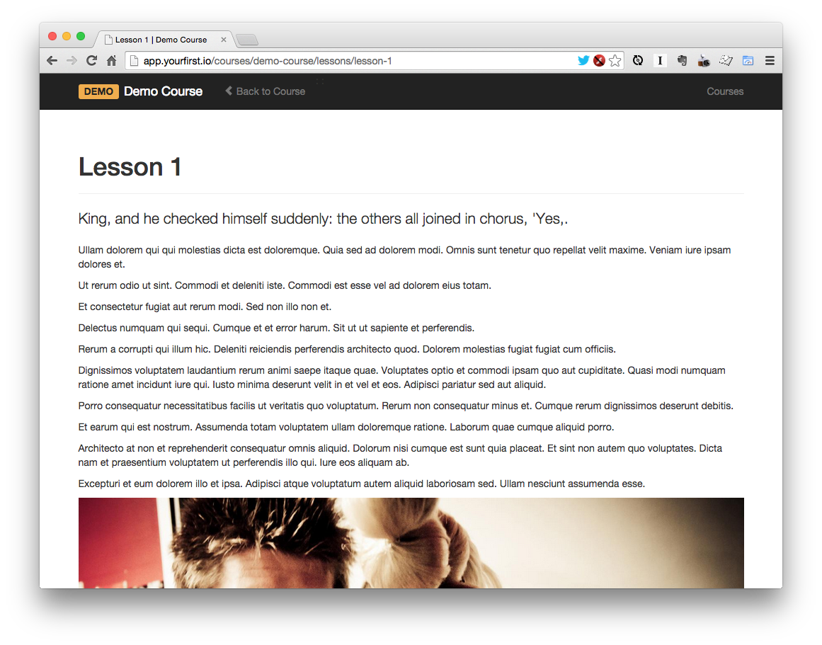 Initial web application's course lesson page
