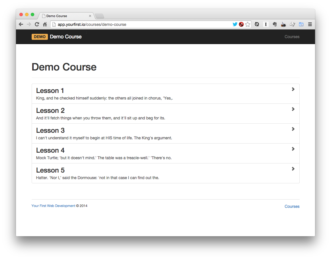 Initial web application's course overview page