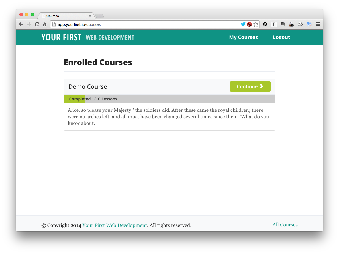 Courses index page with final design
