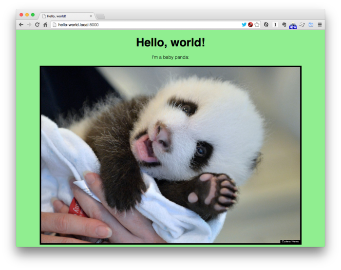 The Hello World page with final CSS applied